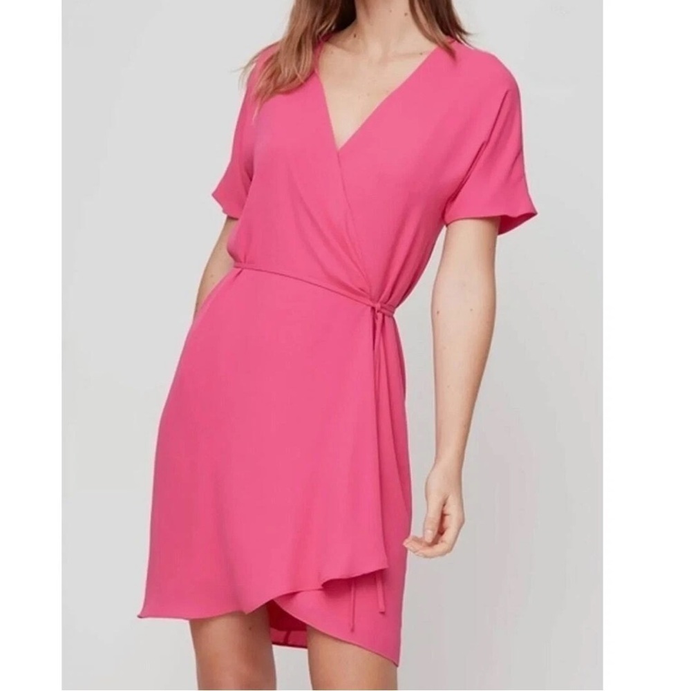 Aritzia Babaton Coral Wallace Short Sleeve Wrap Mini Dress Small V-Neck Lined S